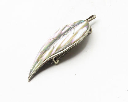 TAXCO 925 Sterling Silver  Vintage Abalone Floral Leaf Brooch Pin  BP4094