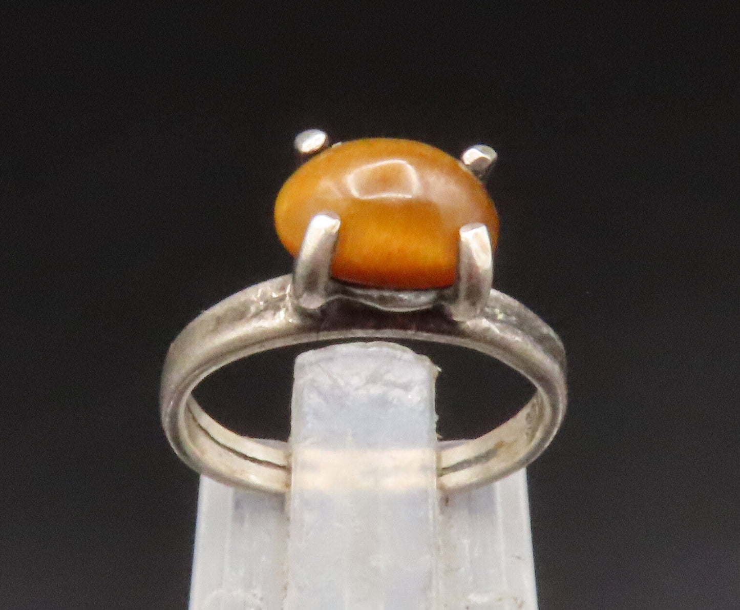 925 Sterling Silver  Vintage Prong Set Tiger's Eye Ring Sz 4.5  RG25204