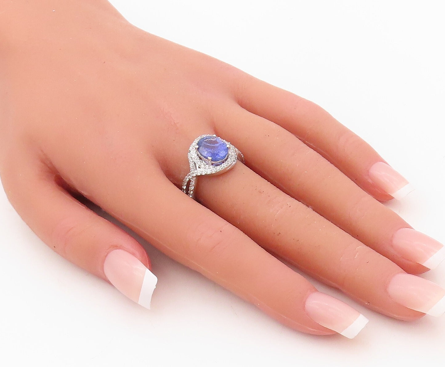 925 Sterling Silver Vintage Ring Oval Cut Sapphire Halo CZ Bands  Sz 7  RG30264