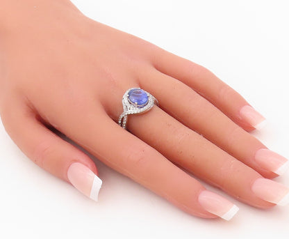 925 Sterling Silver Vintage Ring Oval Cut Sapphire Halo CZ Bands  Sz 7  RG30264