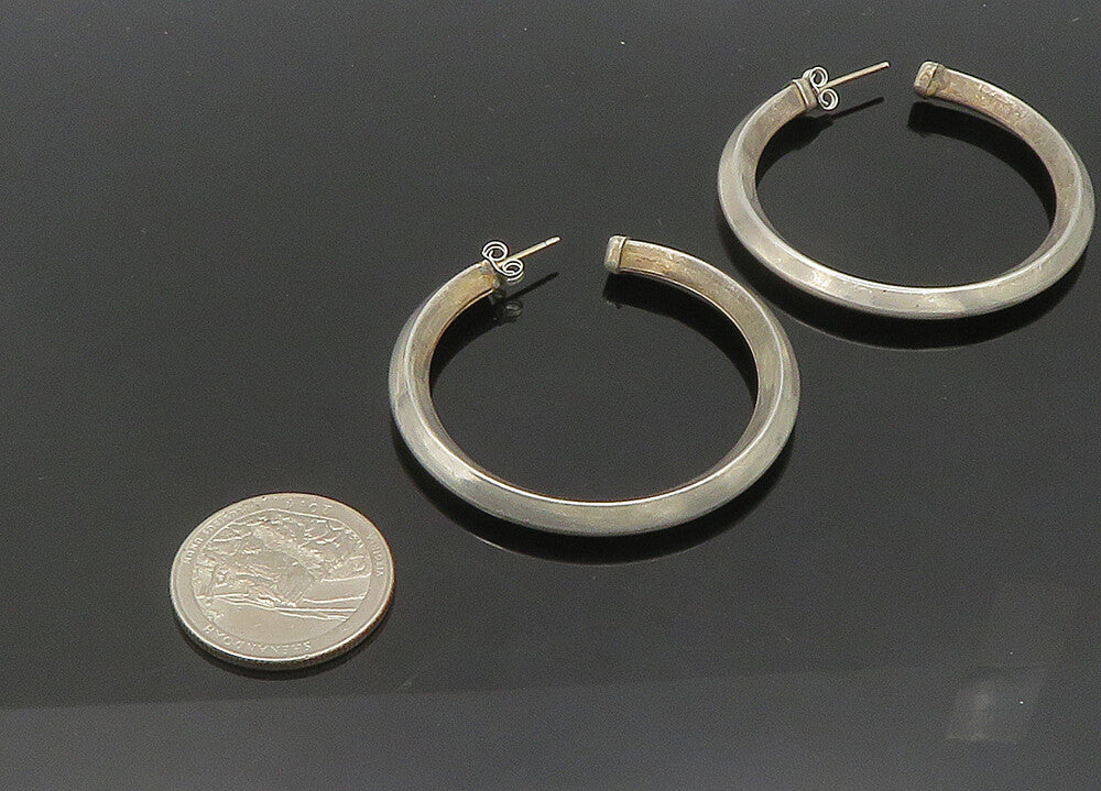 925 Sterling Silver  Vintage Smooth Hollow Round JHoop Earrings  EG10478