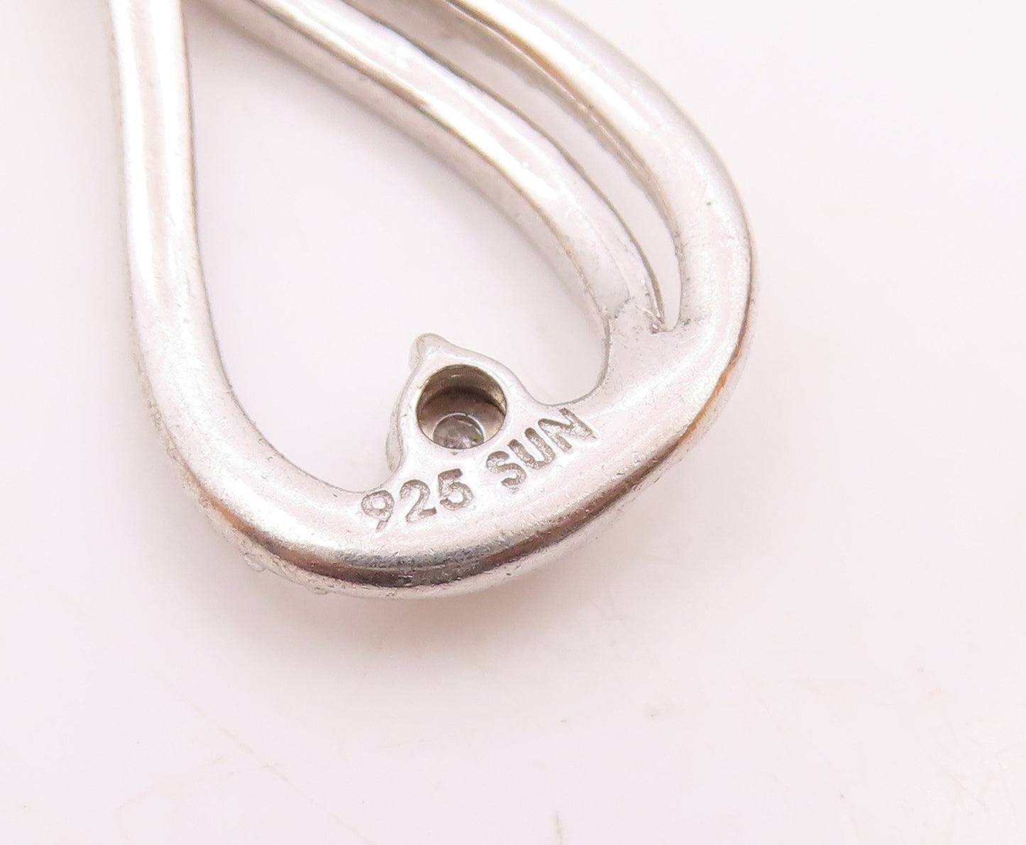 925 Sterling Silver  Vintage Genuine Diamonds Open Tear Drop Pendant  PT17913
