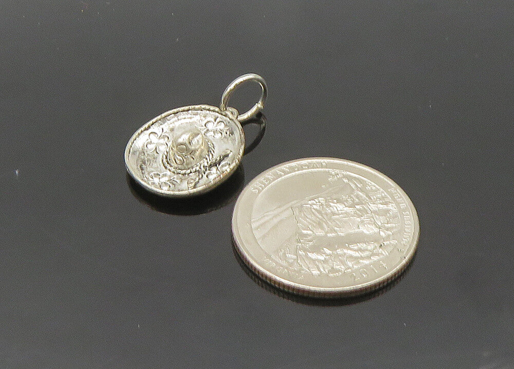 925 Sterling Silver  Vintage Petite Floral Sombrero Hat Pendant  PT16723