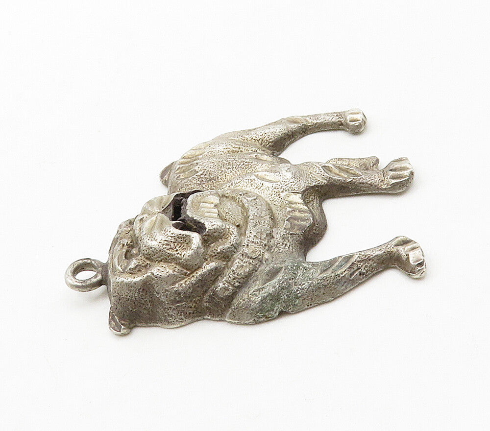 925 Sterling Silver  Vintage Diamond Cut Bull Dog Motif Pendant  PT12401