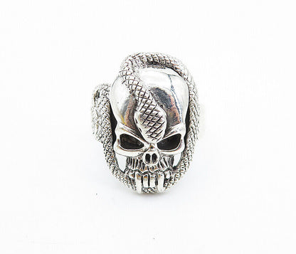 925 Sterling Silver  Vintage Snake & Skull Head Shiny Band Ring Sz 10.5 RG7446