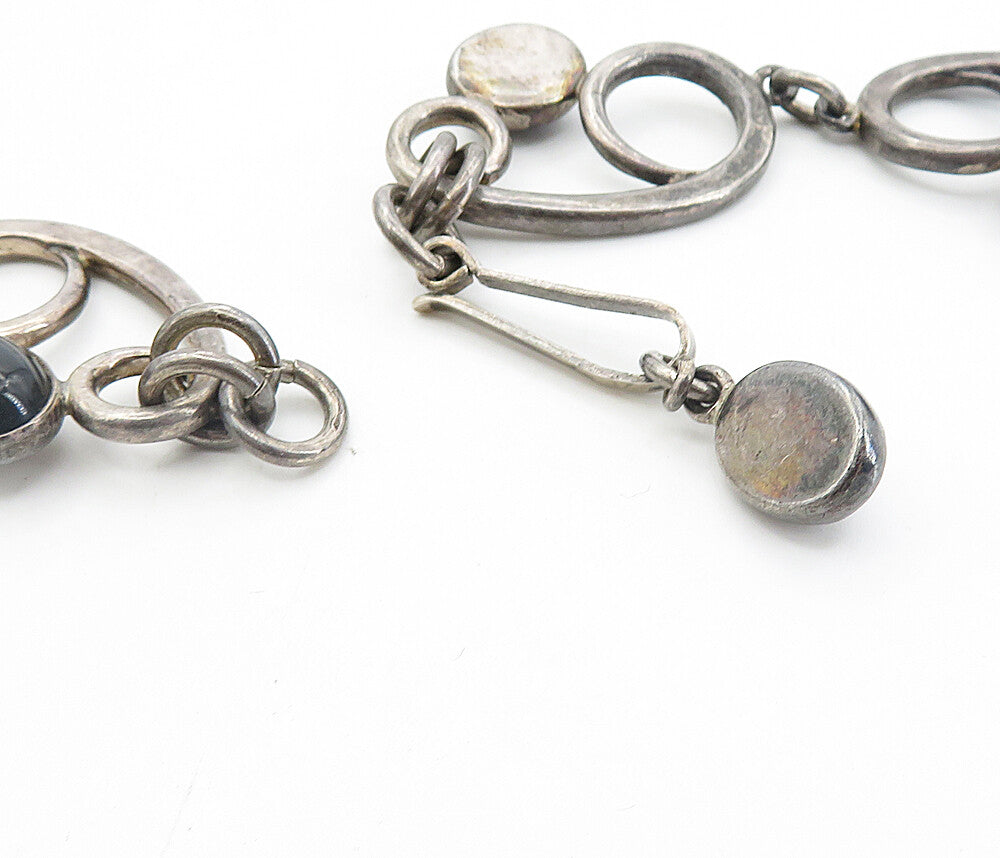ISRAEL 925 Sterling Silver Vintage Black Onyx Swirl Chain Necklace  NE1416