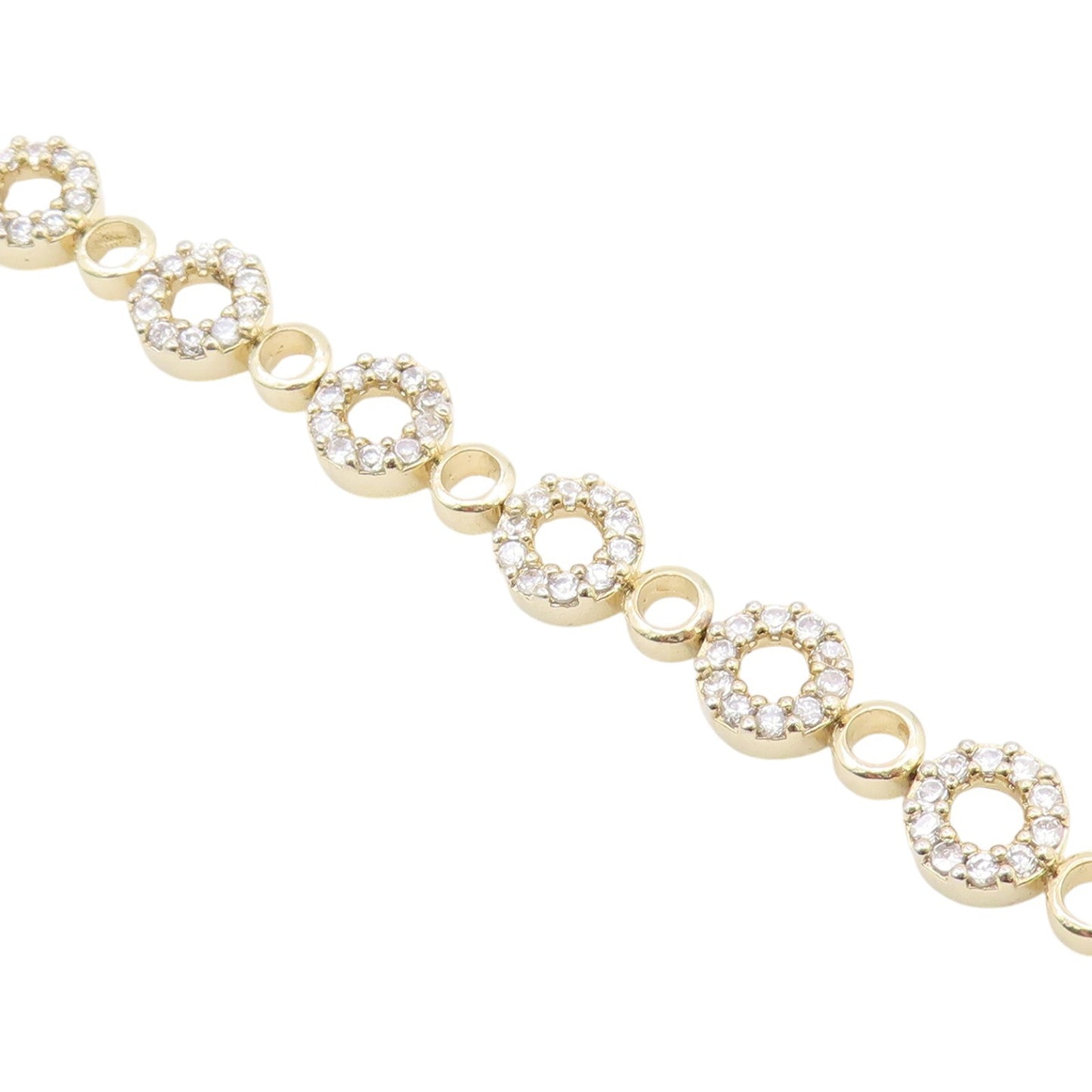 925 Sterling Silver  Shiny Topaz Open Circle Gold Plated Chain Bracelet BT8270