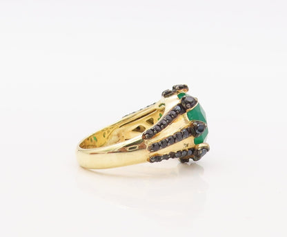 925 Sterling Silver Vintage Ring Gold Plated Green Onyx & Spinel  Sz 7  RG30633