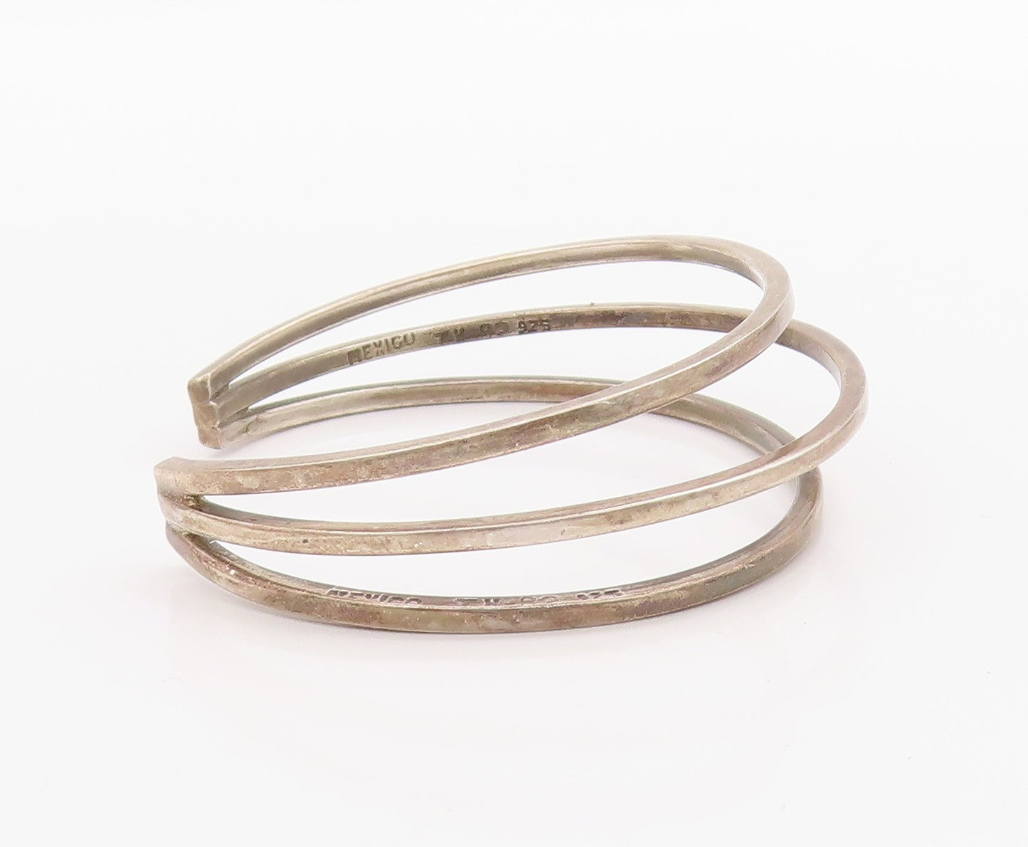 925 Sterling Silver Vintage Bracelet MEXICO Minimalist Triple Layered  BT11361
