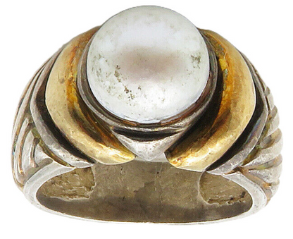 DESIGNER 925 Silver & 18K GOLD  Vintage Pearl 2 Tone Band Ring Sz 5.5  RG16424