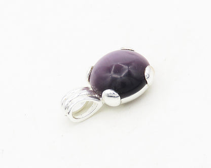 925 Sterling Silver  Vintage Cabochon Purple Cat's Eye Stone Pendant  PT14890