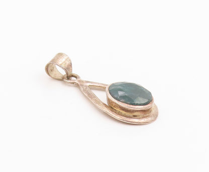 925 Sterling Silver Vintage Pendant Faceted Gemstone Classic Teardrop  PT26104