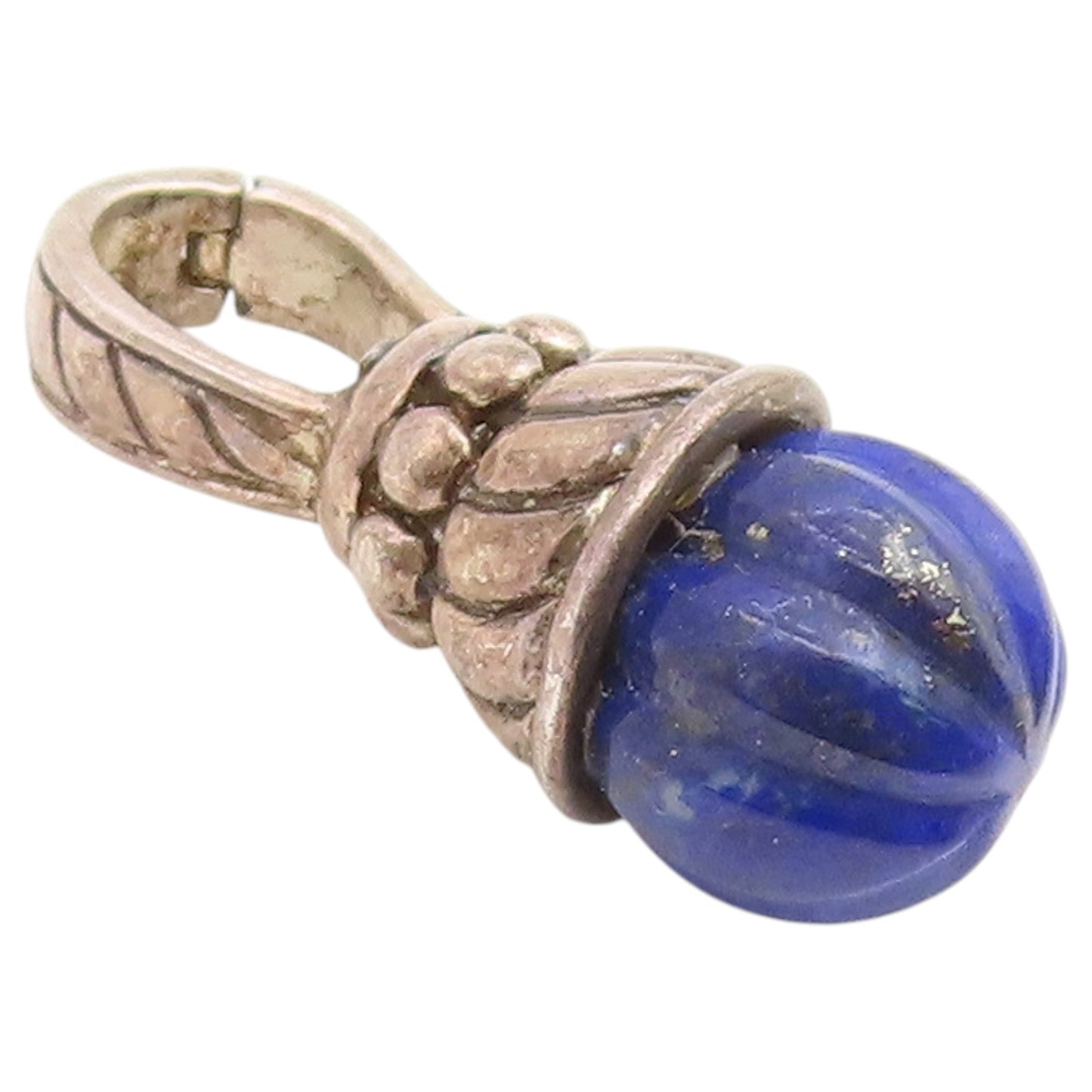 925 Sterling Silver Vintage Pendant JUDITH RIPKA Fluted Lapis Lazuli  PT26545