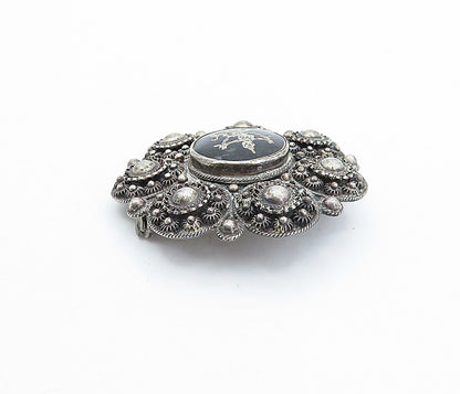 SIAM 925 Sterling Silver  Vintage Antique Niello Dancer Brooch Pin  BP1183