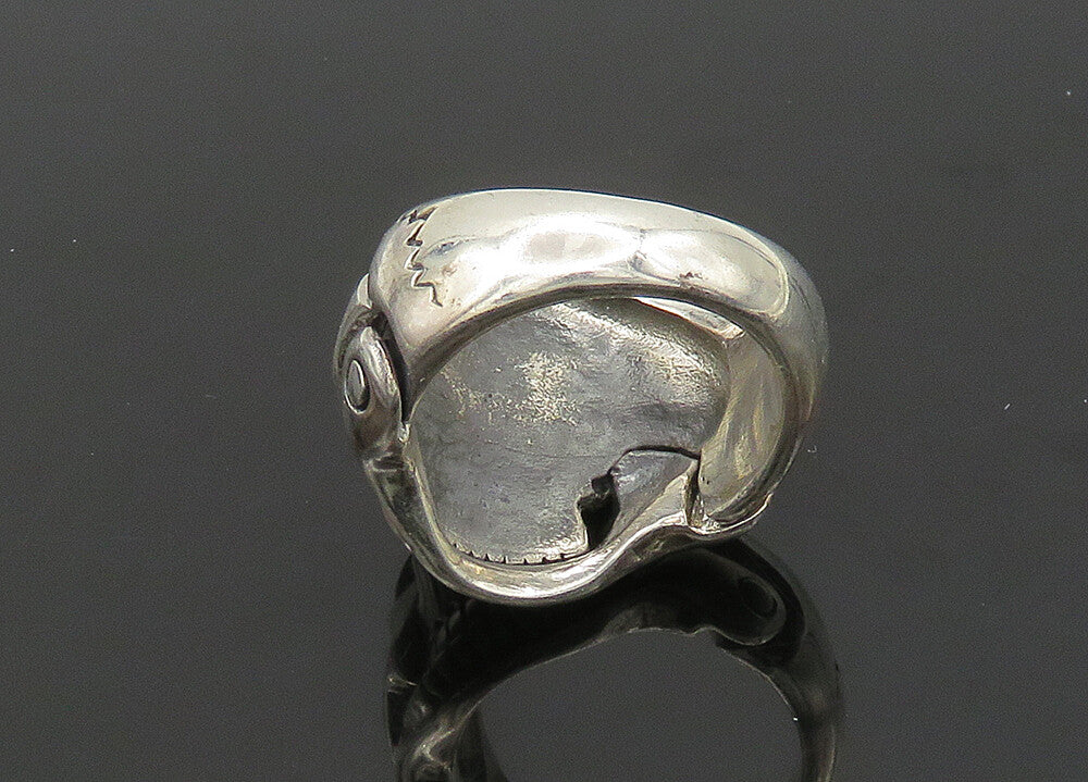 925 Sterling Silver  Vintage Shiny Skeleton Head Biker Ring Sz 9  RG22781