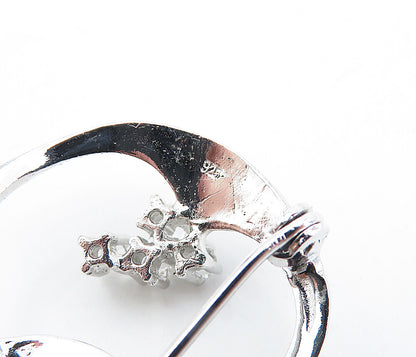 925 Sterling Silver  Vintage Cubic Zirconia Linked Design Brooch Pin  BP1158