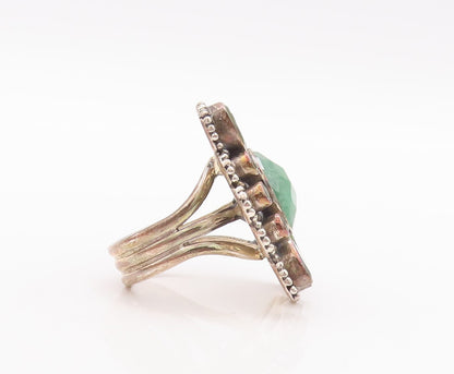 925 Sterling Silver Vintage Ring Peridot & Emerald Floral Inlay  Sz 8  RG29618