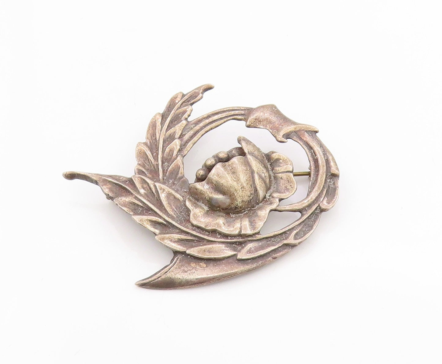 925 Sterling Silver Vintage Brooch Antique Botanical Floral Design  BP11790