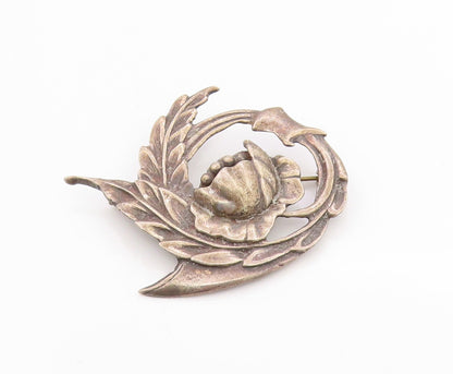 925 Sterling Silver Vintage Brooch Antique Botanical Floral Design  BP11790