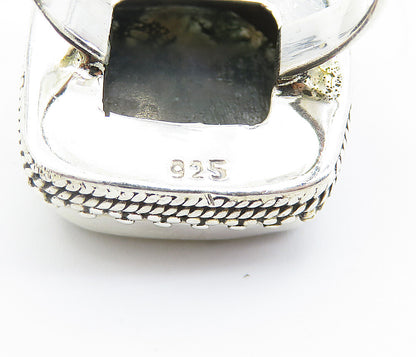 925 Sterling Silver  Agate Twist Patterned Square Cocktail Ring Sz 7  RG8230