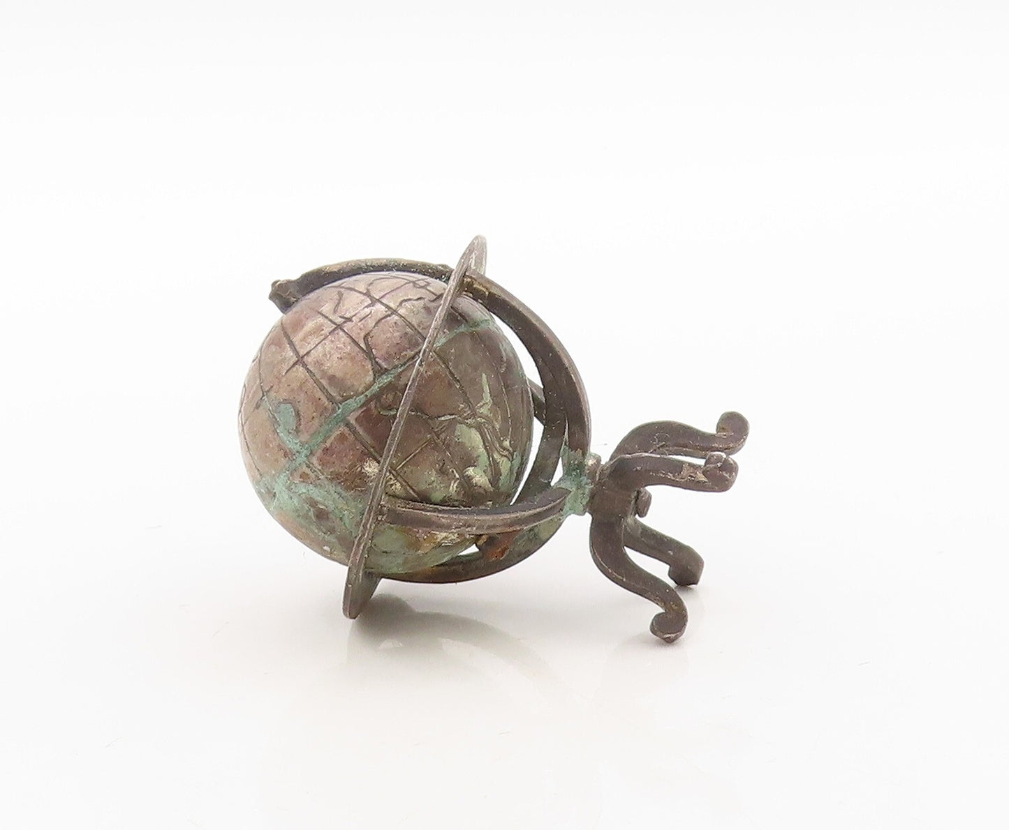 925 Sterling Silver Vintage Paper Weight Dark Tone Cutout Globe   TR3842