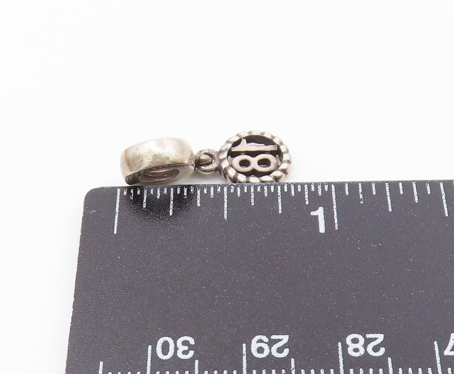 PANDORA 925 Silver  Vintage Rope Twist Border Number 18 Charm Pendant  PT21922