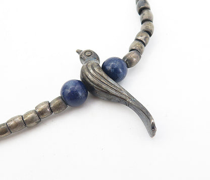 925 Sterling Silver Vintage Sodalite Bird Beaded Chain Necklace NE1421