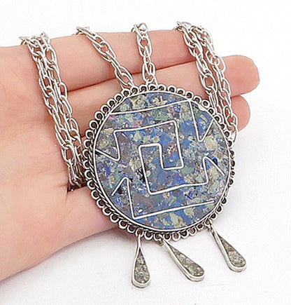 MEXICO 925 Sterling Silver  Vintage Jasper Oval Link Chain Necklace  NE1052