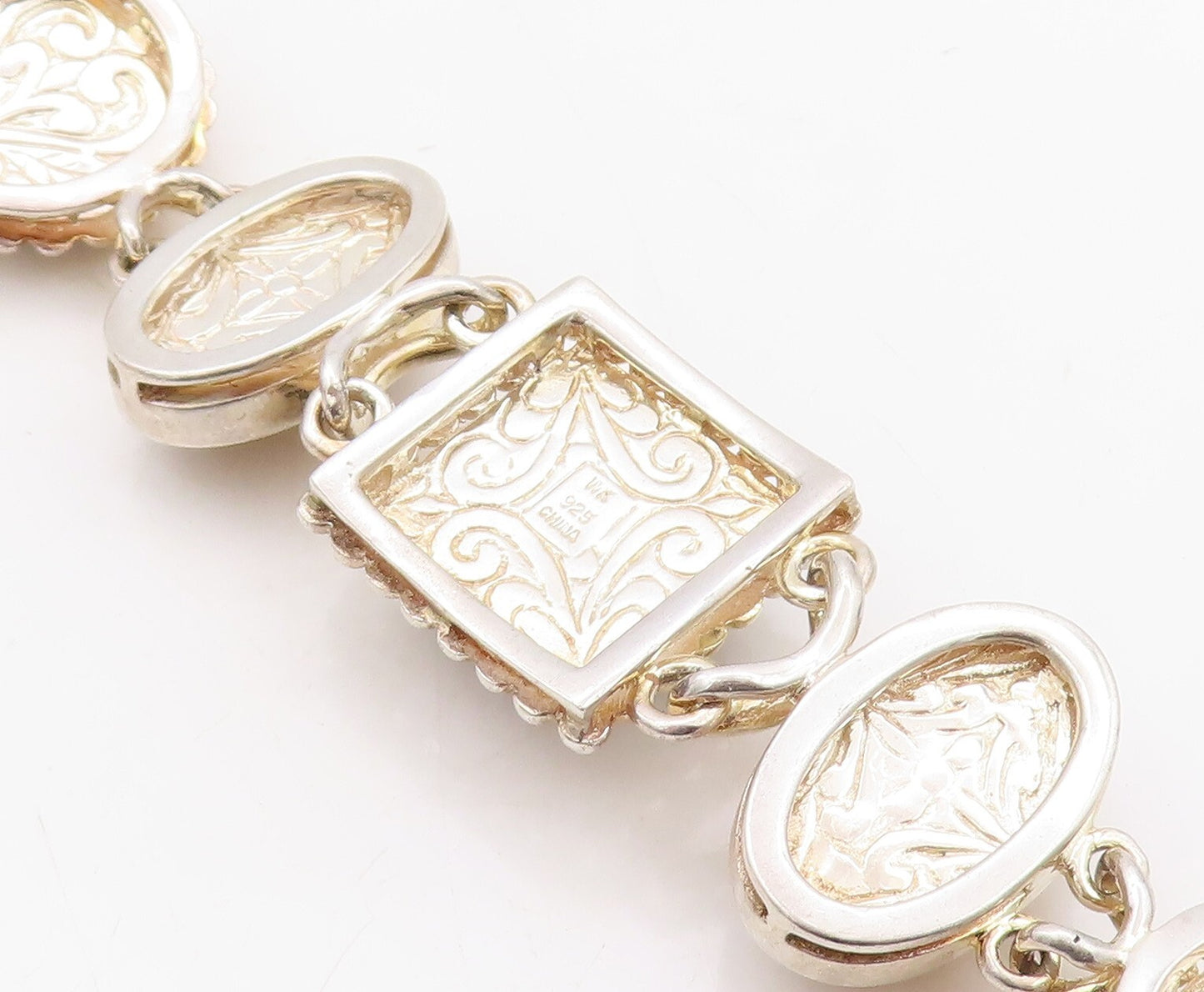 925 Sterling Silver Vintage Bracelet WHITNEY KELLY Mother Of Peal Gems  BT10903