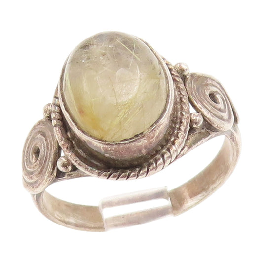 925 Sterling Silver Vintage Ring Oval Quartz With Spiral Accent  Sz 5.5  RG34782