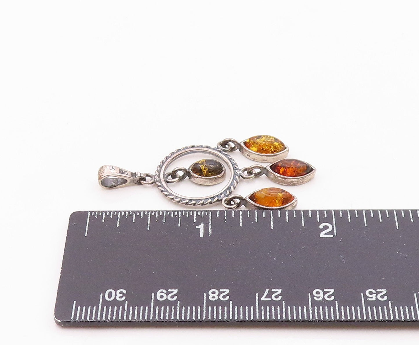 POLAND 925 Sterling Silver  Vintage Cabochon Cut Amber Twist Pendant  PT18078