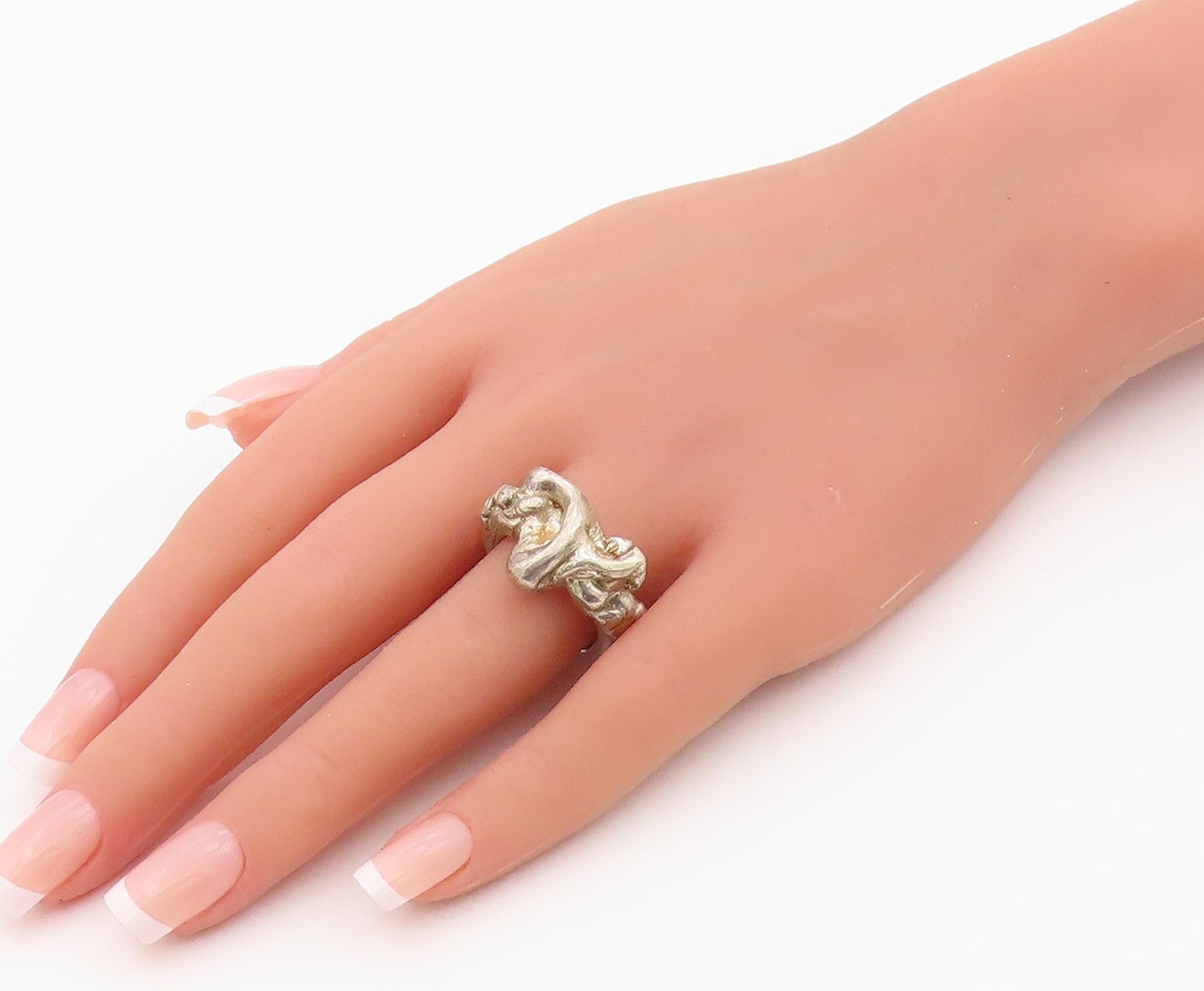 925 Sterling Silver Vintage Ring Brutalist Solid Sculptural Band  Sz 8  RG36327