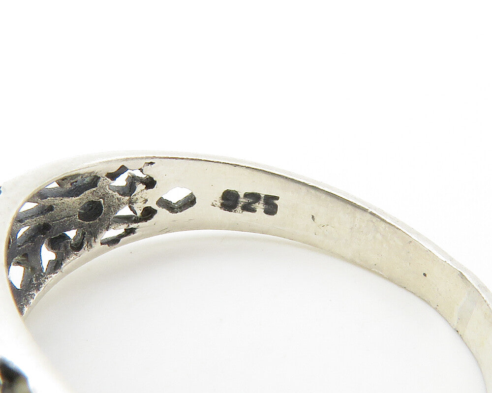 925 Sterling Silver  Vintage Shiny Cutout Design Dome Band Ring Sz 6.5 RG14591