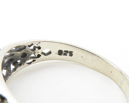 925 Sterling Silver  Vintage Shiny Cutout Design Dome Band Ring Sz 6.5 RG14591