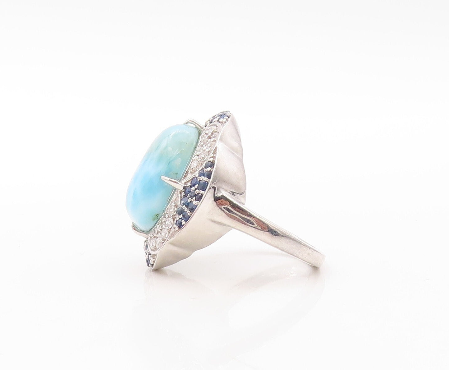 925 Sterling Silver Vintage Ring Larimar Halo Sapphire & Topaz  Sz 7 RG30844