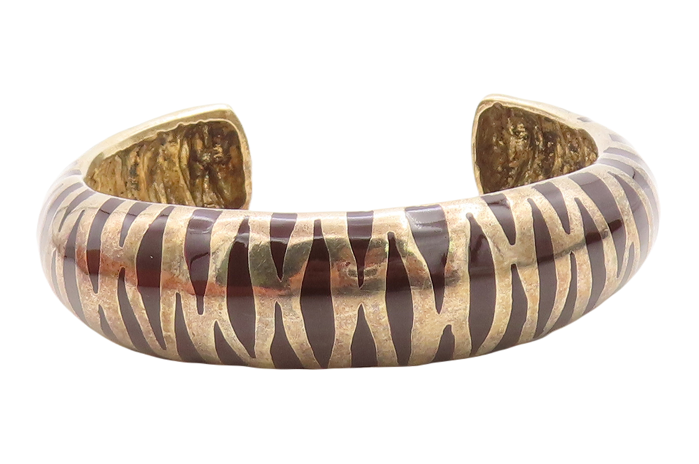 925 Sterling Silver Vintage Enamel Coated Zebra Striped Cuff Bracelet BT2066