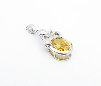 925 Sterling Silver  Faceted Citrine Shiny Family Love Drop Pendant  PT2794