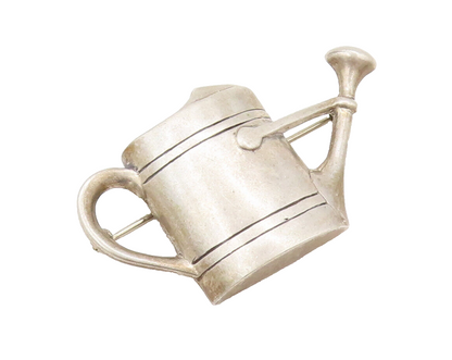 HAND & HAMMER 925 Silver  Vintage Plant Watering Can Solid Brooch Pin  BP10476