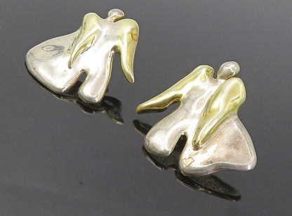 925 Sterling Silver - Vintage Two Tone Modernist Angel Drop Earrings - EG4122