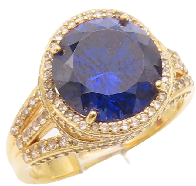 925 Sterling Silver Vintage Ring Gold Plated Two Tone Sapphire  Sz 11.5  RG28829