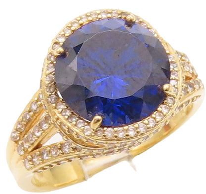 925 Sterling Silver Vintage Ring Gold Plated Two Tone Sapphire  Sz 11.5  RG28829