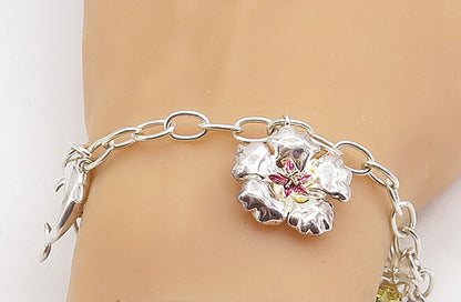AVON 925 Sterling Silver Cubic Zirconia Assorted Charm Chain Bracelet  BT2829