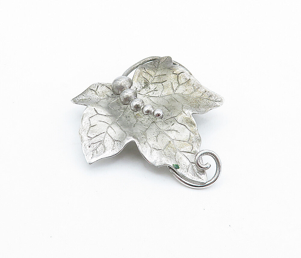 CARL ART 925 Sterling Silver  Vintage Shiny Floral Leaf Brooch Pin  BP2464