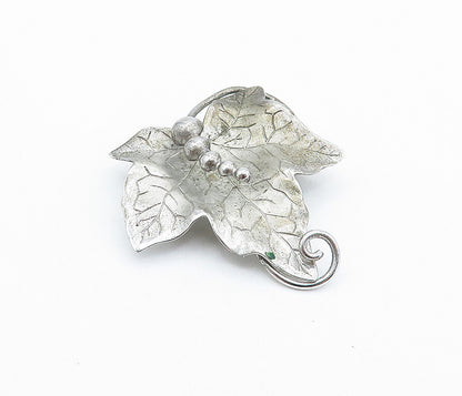 CARL ART 925 Sterling Silver  Vintage Shiny Floral Leaf Brooch Pin  BP2464