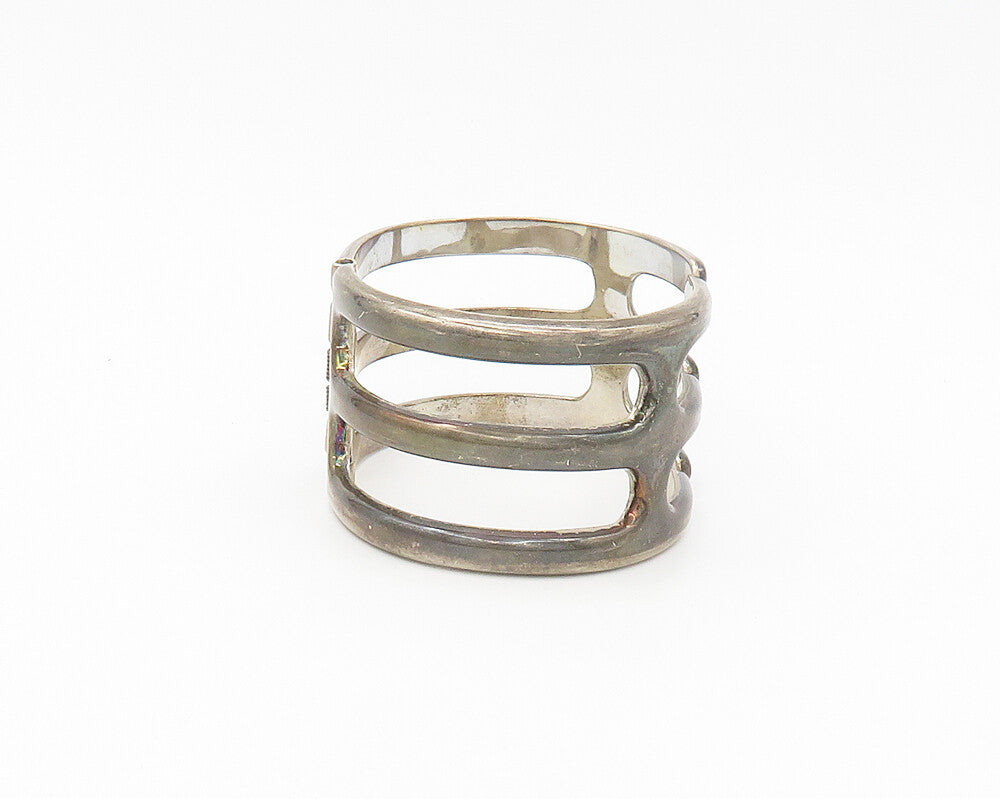 MEXICO 925 Sterling Silver  Vintage Dark Tone Hinge Bangle Bracelet  BT7138