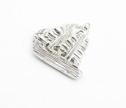 925 Sterling Silver  Vintage Shiny Chiseled Sailing Ship Motif Pendant  PT5403