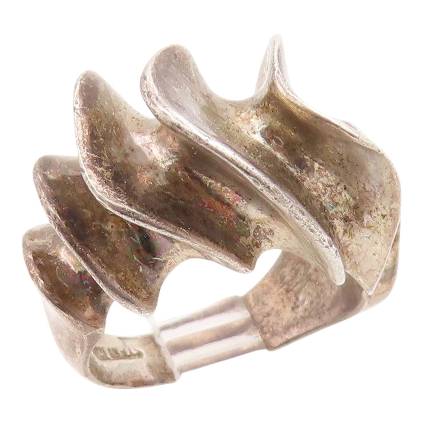 925 Sterling Silver Vintage Ring Brutalist Wavy Ribbed Dome Band  Sz 6  RG35393