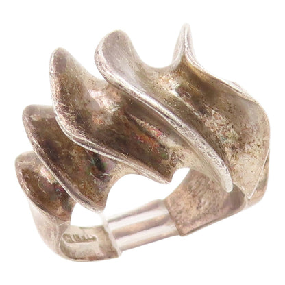 925 Sterling Silver Vintage Ring Brutalist Wavy Ribbed Dome Band  Sz 6  RG35393