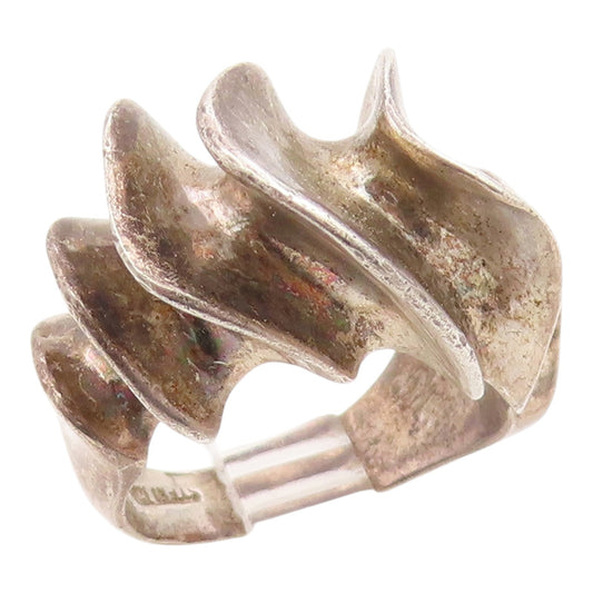 925 Sterling Silver Vintage Ring Brutalist Wavy Ribbed Dome Band  Sz 6  RG35393