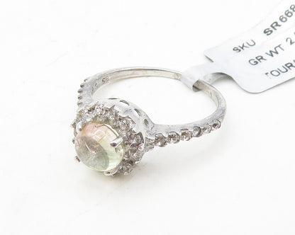 925 Sterling Silver  Cabochon Cut Topaz Shiny Floral Band Ring Sz 7  RG10119
